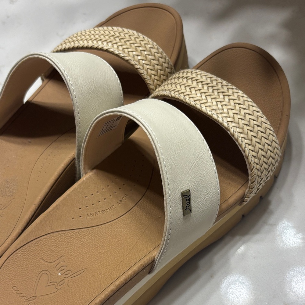 Women's White and Tan Sandals